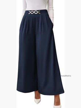 Wide Leg Dress Palazzo Pants High Waisted Pleated Slacks Flowy Long Work Pants